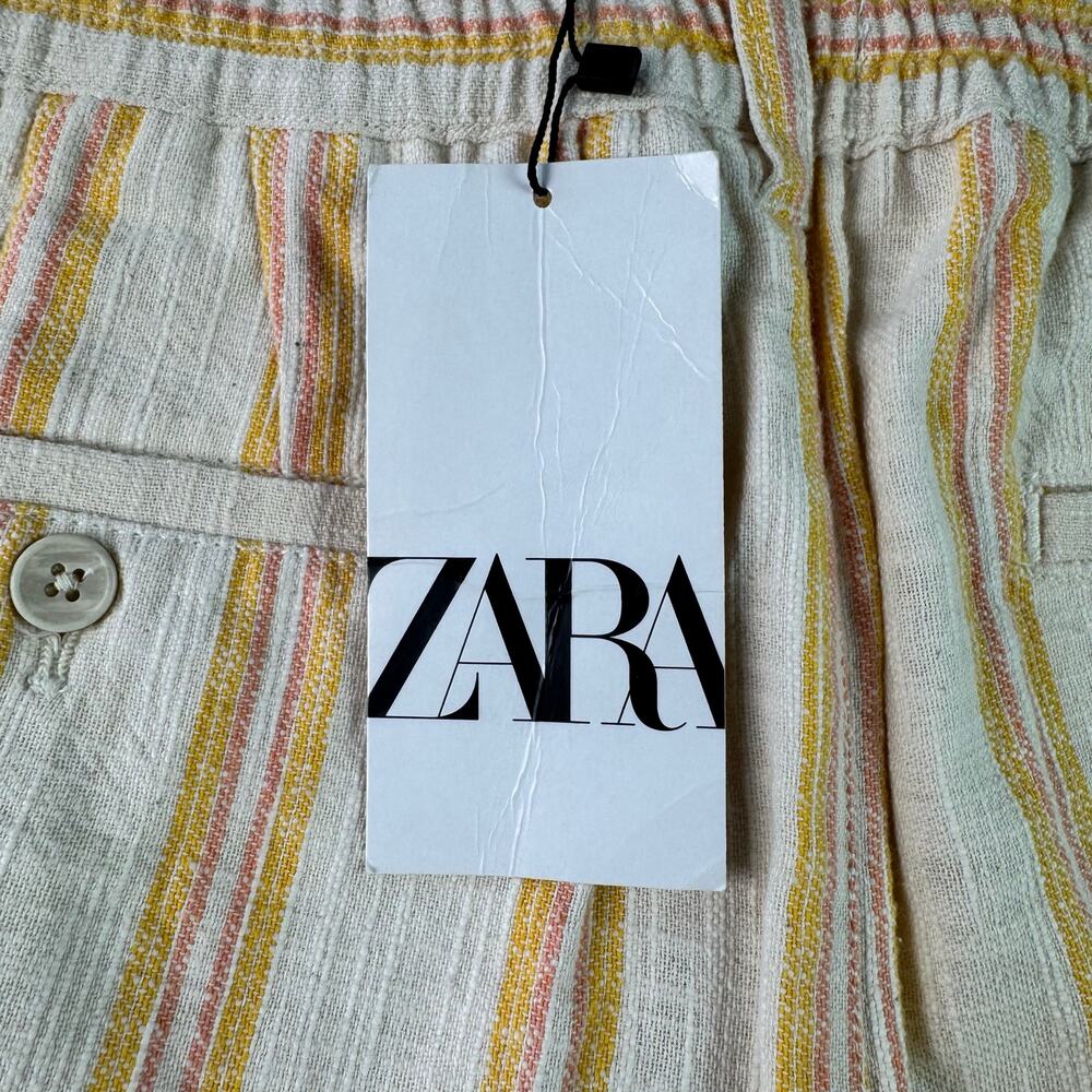 Zara Men Linen Blend Shorts Yellow Pink Old Money Resort Casual Size M NWT - Picture 8 of 11